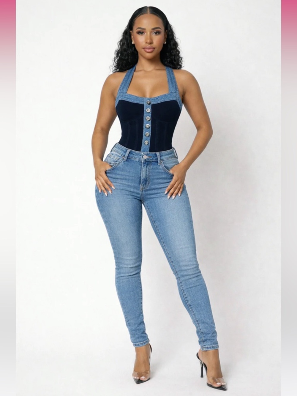 BRAND NEW‼️‼️ Black It’s a VIBE denim trim bodysuit.
